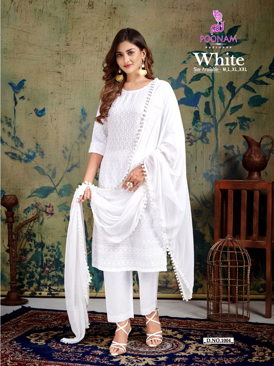 Poonam White Ethnic Wear Wholesale Designer Readymade Suit Catalog
